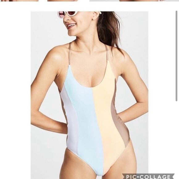 Nwt Anthropologie PilyQ Colorblock Sandstone Farrah OnePiece - Picture 2 of 8
